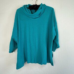 Dairi Fashion Womens Teal Cowl Neck Pullover Sweater Textured Cotton 3/4 Sleeve